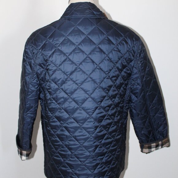 NWT Burberry Dalry Navy Quilted Nova Check Plaid Lined Snap Front Jacket Coat M - Picture 11 of 12